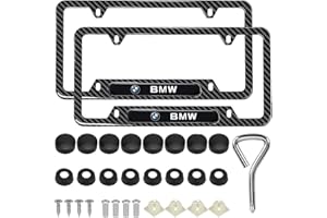 MARJIN 4 Holes License Plate Frames for BMW X1 X3 X5 Carbon Fiber-2 Pack Black Aluminum Metal License Plate Holders,Stainless Steel Tamper Proof License Plate Screws,Fine Size Plate Frames for Women & Men