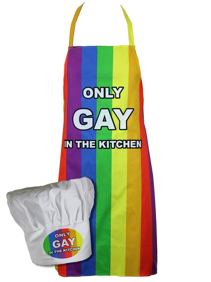 CKB LTD Novelty Only Gay In The Kitchen Cooking BBQ Apron and Hat Set Funny Joke Rainbow