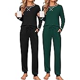 Ekouaer 2 Pack Pajama Sets for Womens Jogger Pants Pjs Long Sleeves Lounge Set Soft Sleepwear with Pockets