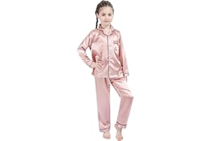 DF-deals Girls Boys Kids Silk Satin Pajamas Set Button-Down Clothes Long Sleeve Loungewear Sleepwear PJS