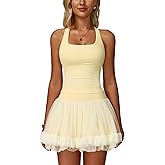 ABOCIW 2 Piece Tennis Dresses for Women Side Slit Mini Skirt Set Racerback Workout Crop Tank Top Golf Outfits