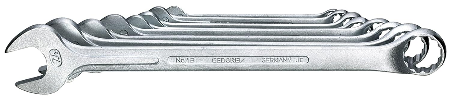 GEDORE 8-pc. Combination spanner set, AF 10-24 mm, Offset, Bi-hex, UD profile, Spanner set, 1 B-08, Silver