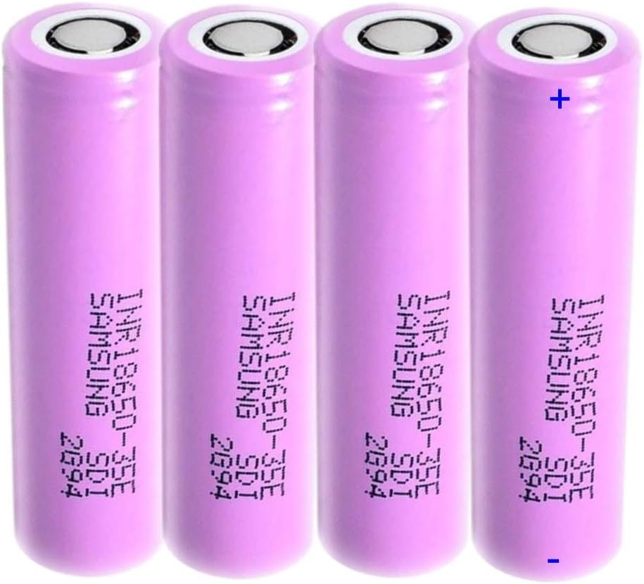 4 Pack of Authentic High Drain 35E, 3500mAh 3.7V 8A, Flat Top, 18mmX65mm, for Power Tools etc
