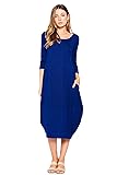 12 Ami Solid 3/4 Sleeve Bubble Hem Pocket Midi