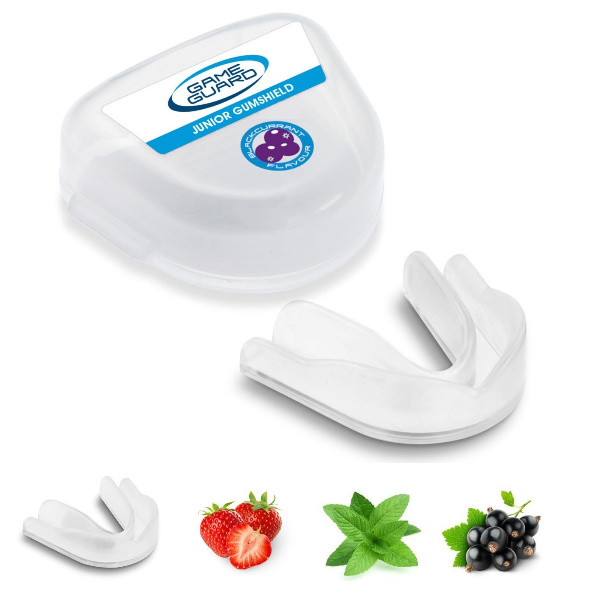 GAME GUARD – 10 x Boil & Bite Flavoured Mouth Guards/Gum Shields – Mouldable Mouthguards/gumshields - Kids/Junior – for School & Clubs, Rugby, Hockey, GAA (Blackcurrant Flavour - Clear)