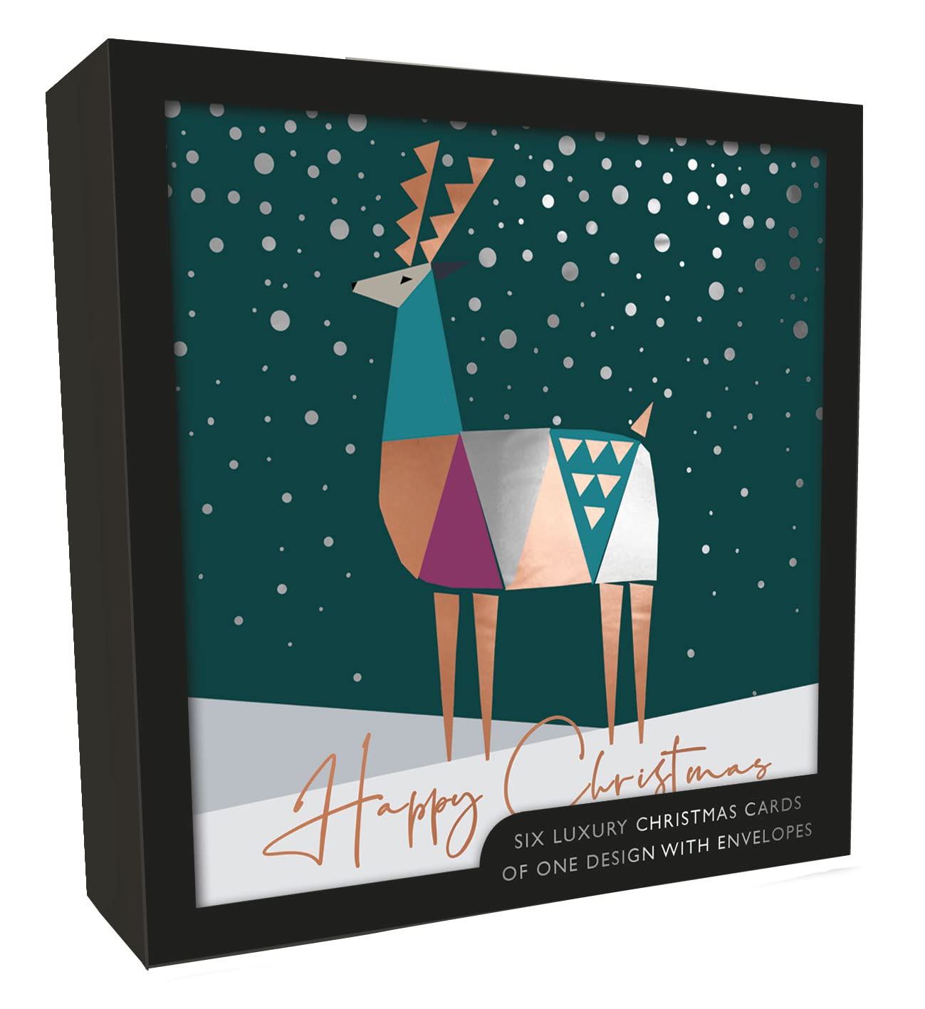 Box of 6 Foil Reindeer Luxury Hand-Finished Christmas Cards Card Boxes XLSB059
