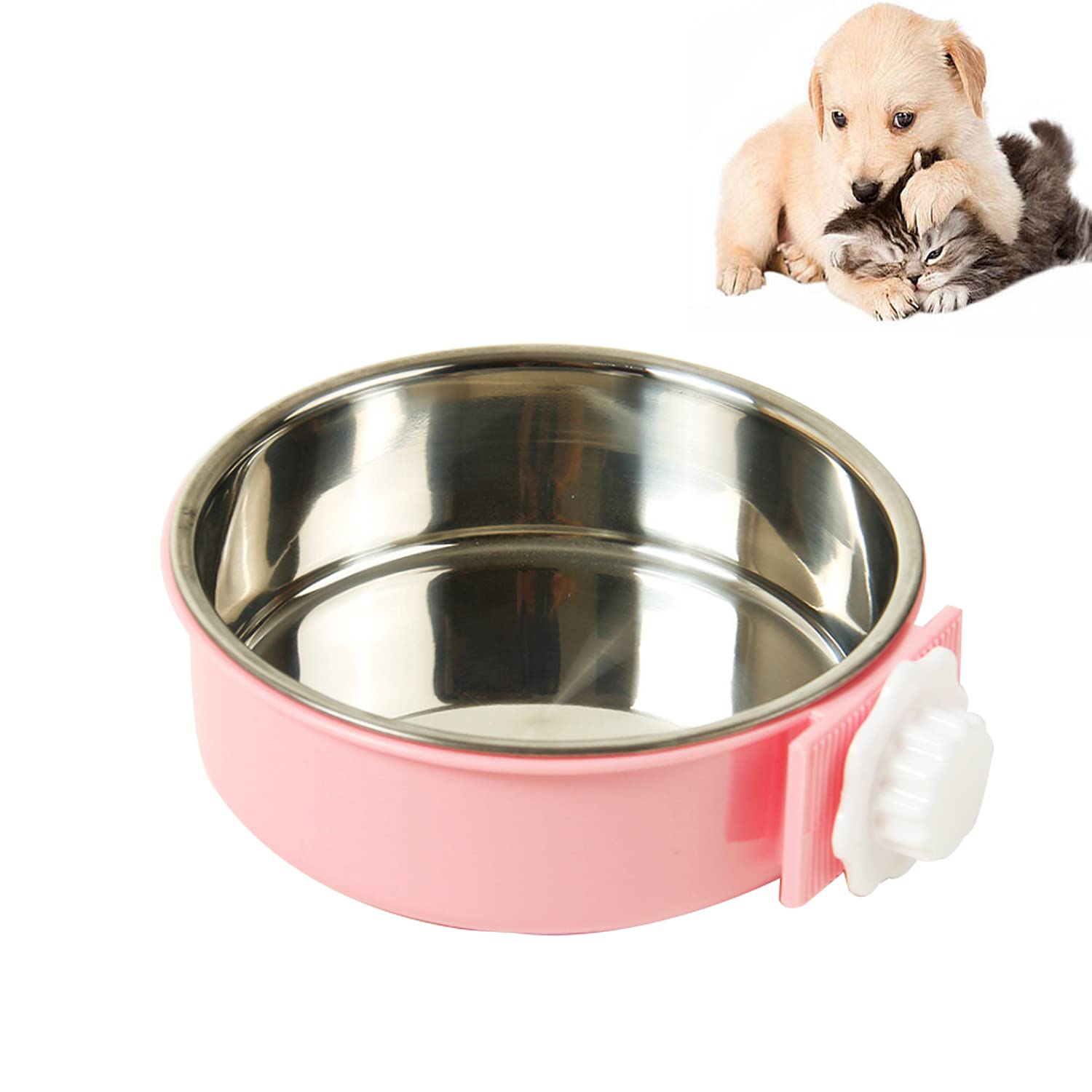 2-in-1 Stainless Steel Dog Crate Bowl - Hanging Food & Water Bowl for Puppy, Cat, Rabbit, Bird - 400ml