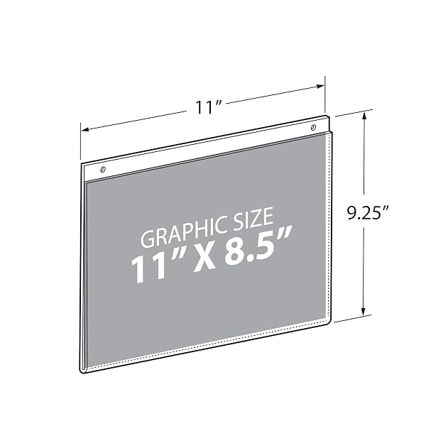 AZAR 162715 ACRYLIC HORIZONTAL WALL MOUNT SIGN HOLDER, 10 COUNT, 11 IN W X 8.5 IN H