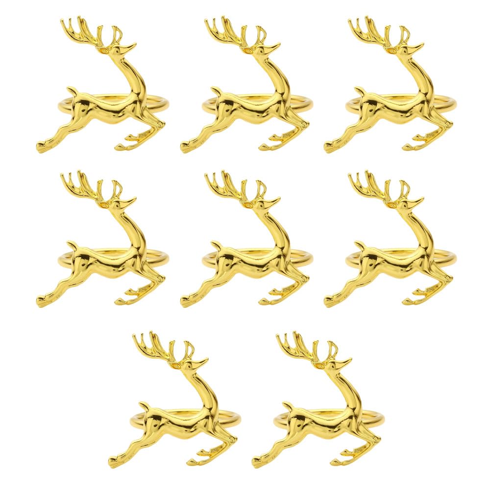 Amosfun 8pcs Christmas Napkin Rings Reindeer Napkin Holders Serviette Buckles for Xmas Holiday Party Dining Table Decoration (Golden)