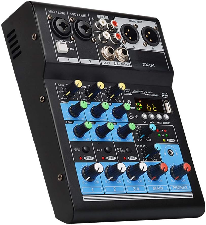 Audio Mixer,Bluetooth Sound Card 4 Channel Audio Mixer Portable Audio