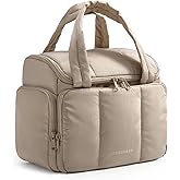 BAGSMART Toiletry Bag for Women with Dual-Padded Handles, Puffy Lightweight Makeup Bag for Makeup Accessories, Brushes Set, Travel-Sized Container, Camel