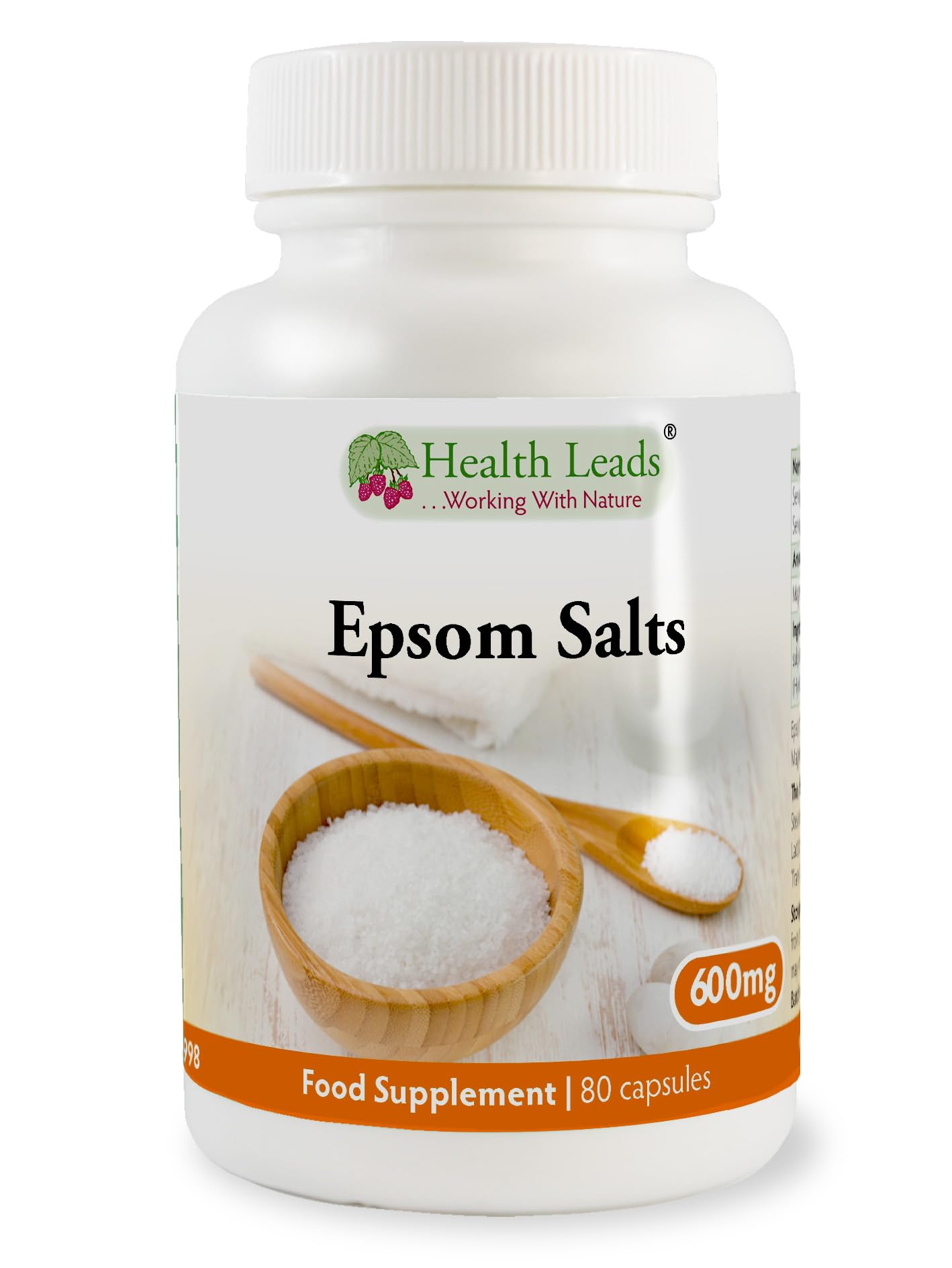Epsom Salts (Magnesium Sulphate) 600mg x 80 Capsules (100% Additive Free Supplements)