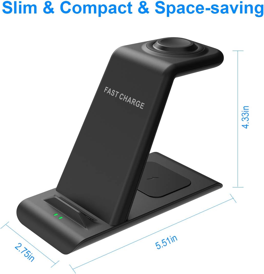 HATALKIN 3 in 1 Wireless Charging Station Compatible with Apple Products Multiple Devices Apple Watch SE 6 5 4 3 2 AirPods Pro/2 iPhone 12/11/Pro Max/X/XS/XR/8 Plus QI Fast Wireless Charger Stand Dock
