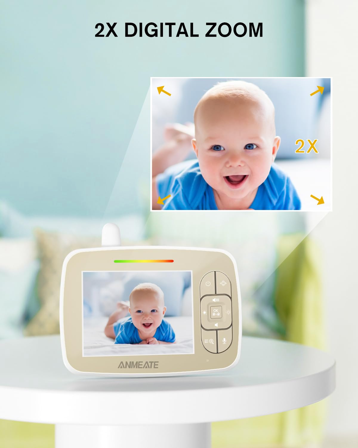 ANMEATE Baby Monitor with Remote PanTiltZoom Camera, 3.5” Large
