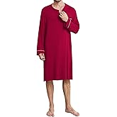 SWOMOG Men's Nightshirt Long Sleeve Nightgown Soft Loose Sleepwear Comfy Big & Tall Henley Sleep Shirt for Sleeping S-XXL