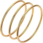 Fashtour 3 Pairs Bangle Bracelets for Women Set, Bohemian Jewelry Multilayer Charm Bracelet 14K Gold Plated Stainless Steel Bangle Jewelry Set Gifts