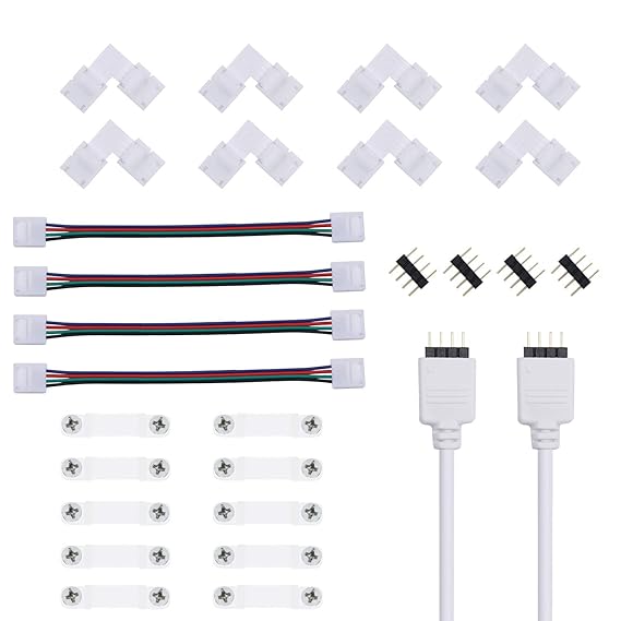 MEKEET LED Strip Verbinder Set, RGB LED Streifen Eckverbinder, Led Strips Verlängerung Connector Steckverbinder, 4 polig 10mm