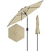 GarveeLife 7.5 ft Outdoor Patio Umbrella, Outdoor Table Umbrella, Market Umbrella with Push Button Tilt and Crank, 6 Sturdy Ribs UV Protection Waterproof for Garden, Deck, Backyard, Pool (Beige)