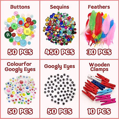 Withosent Children's Craft Set, 2200 + Pieces DIY Craft Case, Craft Box, Craft Felt Craft Paper, Craft Material, Craft Supplies, Craft Box, Scrapbooking, Pipe Cleaners, Pompoms, Beads