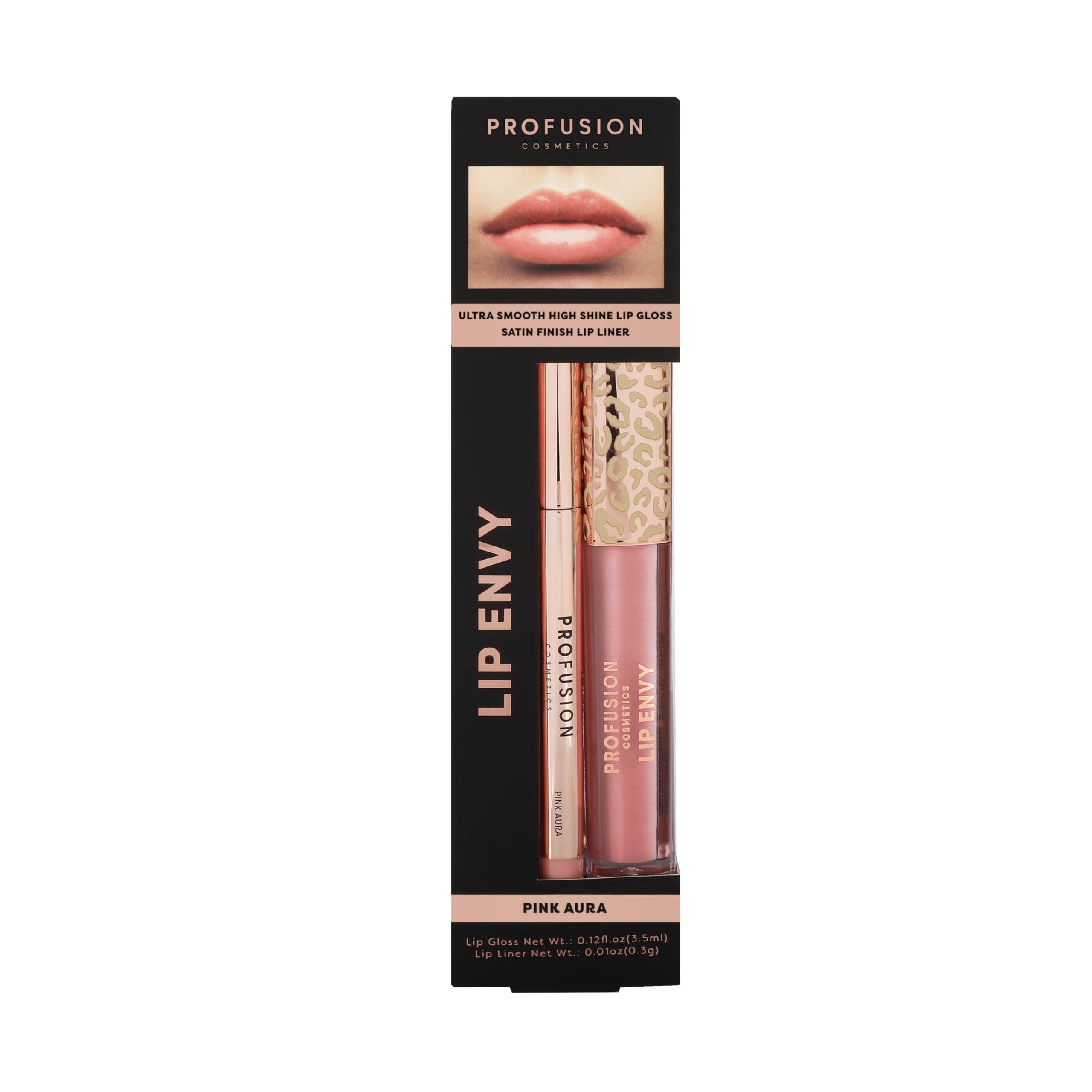 Profusion Cosmetics Lip Envy - Pink Aura Lip Gloss & Liner Set, Smooth Application, Rich Pigment, Lightweight Feel, Vegan-Friendly and Non-Sticky