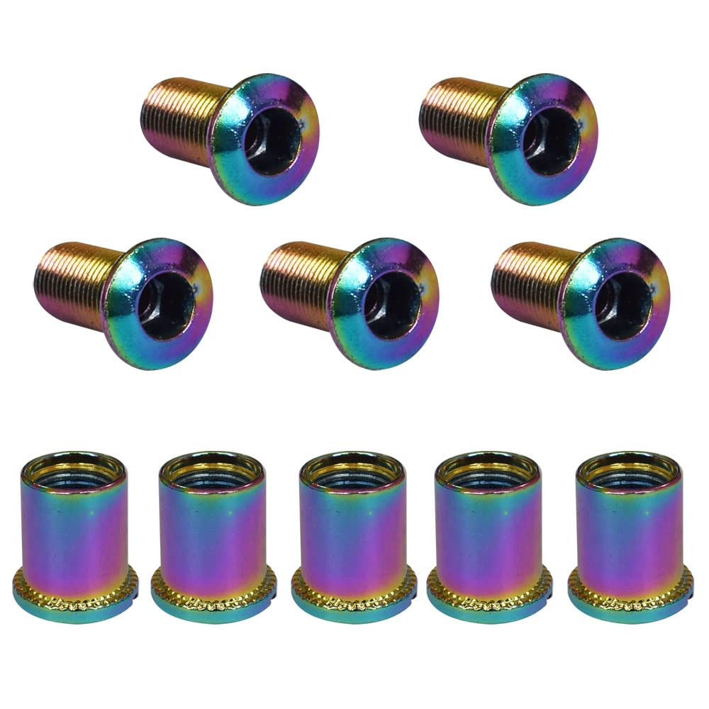Pirhosigma 5 pcs Single Chainring Bolts Screws Colorful Disc Crankset Nuts Chainwheel Fit for Road Bike Mountain Bike MTB