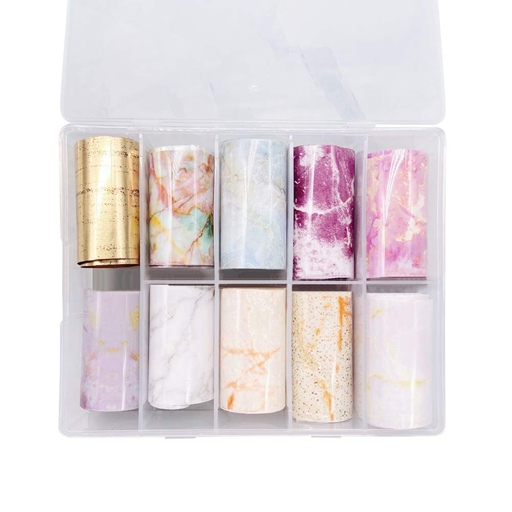 10 Rolls Nail Foil Transfer Sticker, Marble Nail Art Stickers Colorful Nail Foils Decals for Women Fingernails Toenails Manicure Nail Art Designs Decorations Nail Decoration