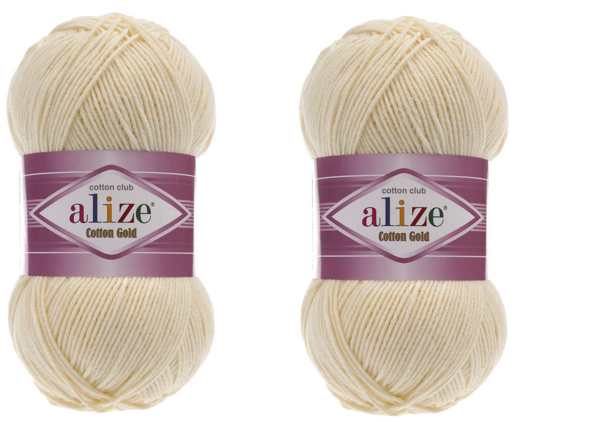 Alize Cotton Gold Yarn 55% Cotton 45% Acrylic Yarn Crochet Hand Knitting Art Lot of 2 Skeins 200gr 722yds (1-Cream)