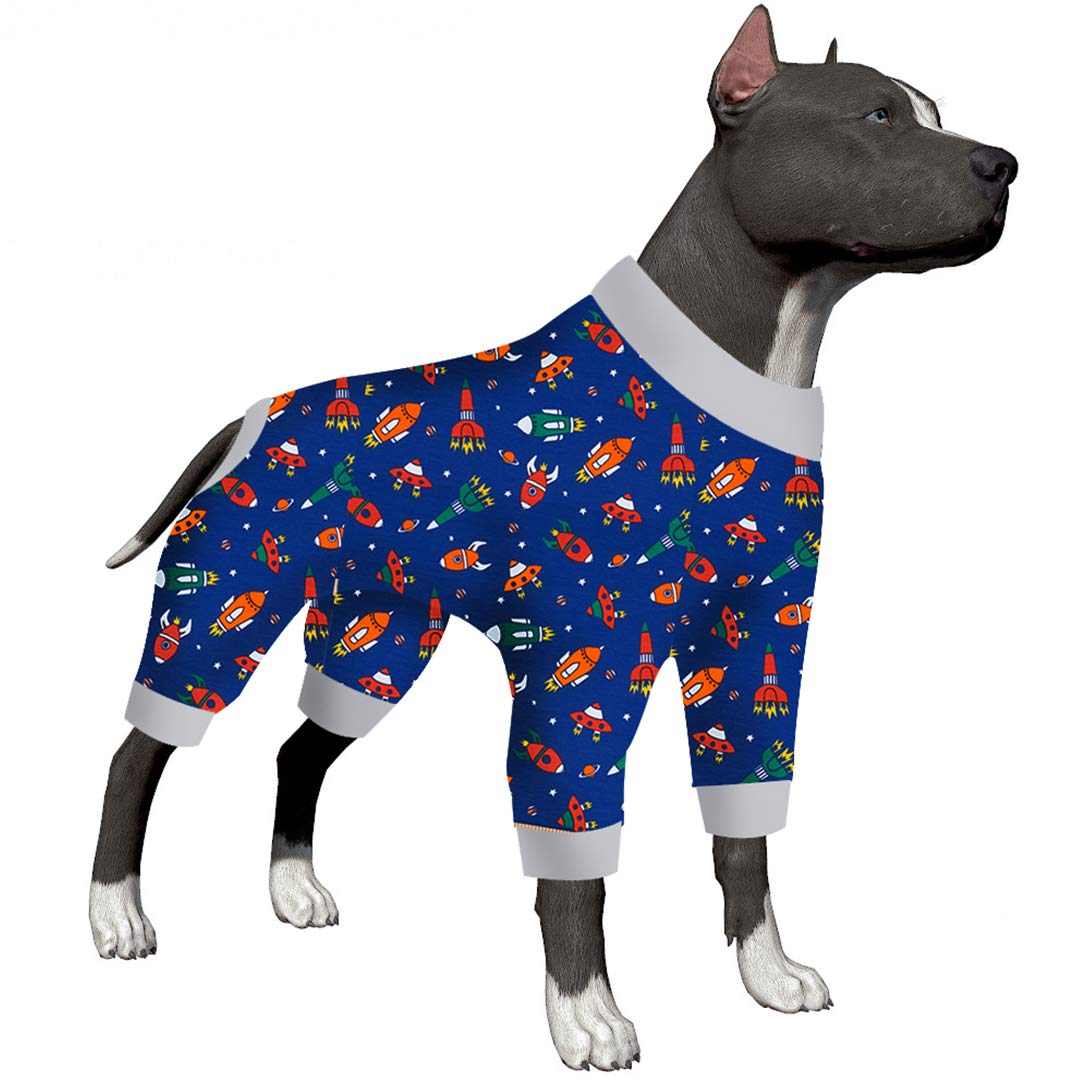 LovinPet Dog Rocket Pajamas/Space Rocket And Spaceship Navy Prints/Lightweight Big Dogs Pullover, Full Coverage Large Breed Dog Pjs/Large Dog Onesie Jumpsuit/Large Dog Jamammies