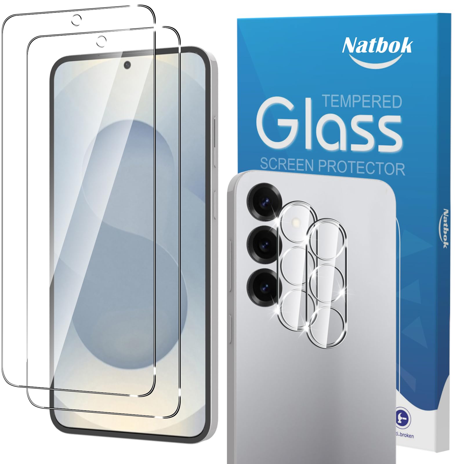 Natbok 2+2 Pack for Samsung Galaxy S25 Plus Screen Protector with Camera Lens Protector,Full Coverage 9H Tempered Glass Film,HD Clear Scratch Resistant,Bubble-Free for Galaxy S25 Plus Screen Protector
