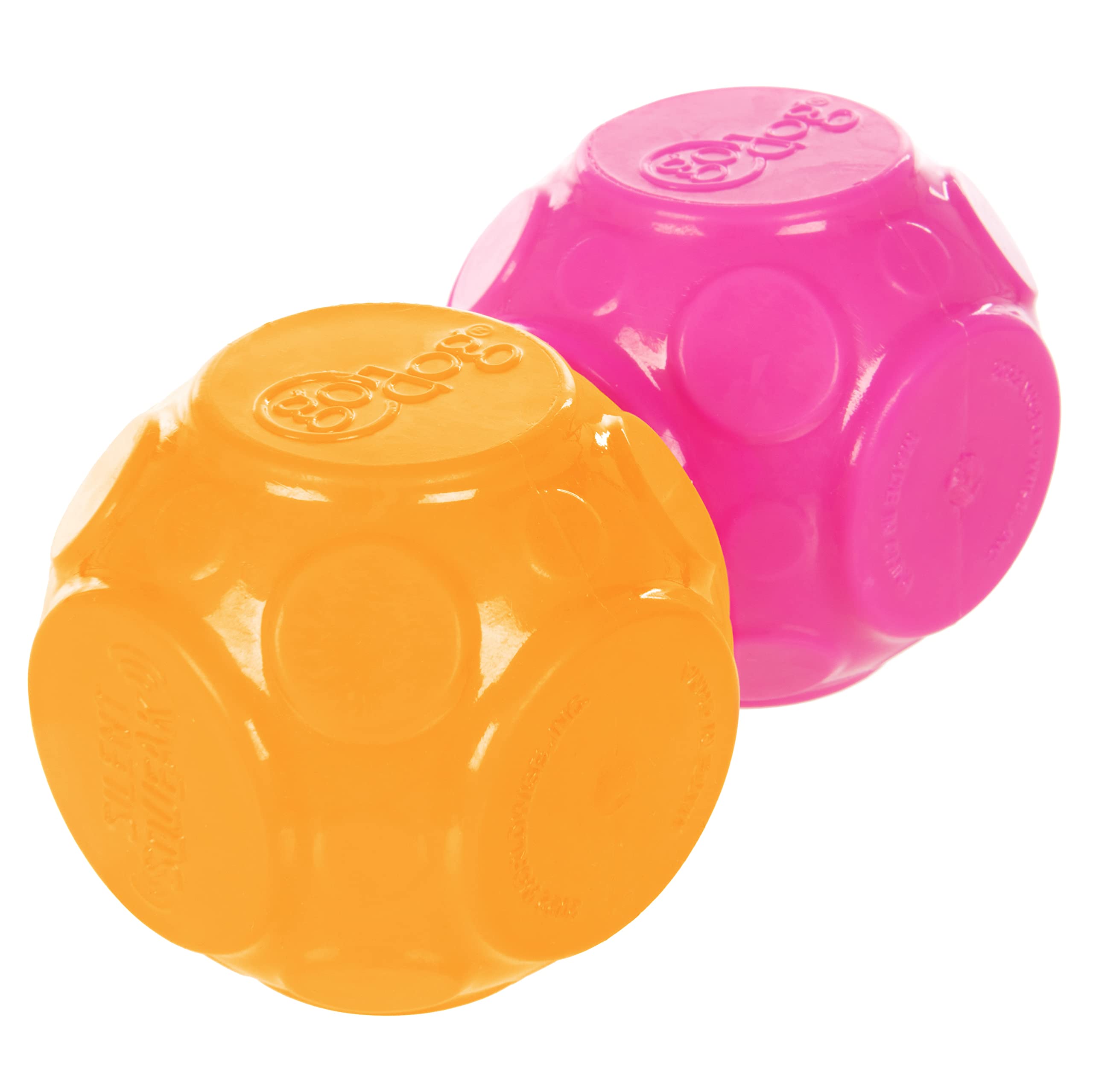 goDog 2-Pack Silent Squeak Ball Dog Toy Set, for Light to Moderate Chewers - Orange/Pink, 2-Pack