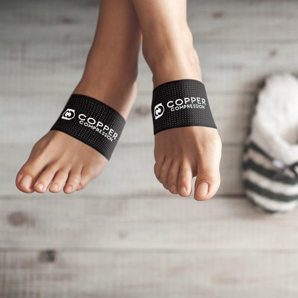 Copper Compression Copper Arch Support - 2 Plantar Fasciitis Braces/Sleeves. Guaranteed Highest Copper Content. Foot Care, Heel Spurs, Feet Pain, Flat Arches (1 Pair Black - One Size Fits All): Health & Personal Care