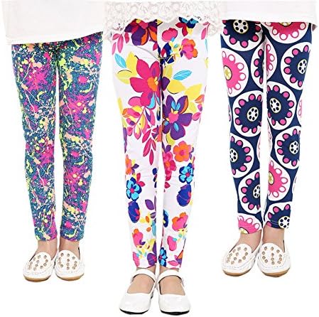 Girls Leggings, 3 Packs Toddler Girls Pants Great Stretch Printing Flower for Kids