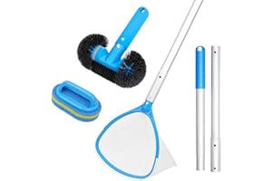 TidyMister 4-in-1 Spa Cleaning Set - Hot Tub Small Pools Maintenance Accessories Kit with Skimmer Net Round Brush Scrubber and 2ft Pole