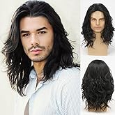 Sabosi Men's Wig Black Long Curly Natural Hair Wig Costume Halloween Cospaly Party Wigs