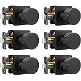 Goldenwarm Matte Black Closet Door Knobs Interior, Passage No Lock 6 Pack | without lock, Modern style, Easy install, Adjustable latch, Reversible knob, Matte finish, Smooth turn, Built for everyday