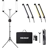 GSKAIWEN 50W Double Arm LED Photography Video Light Beauty Lash Tattoo Lamp | Dimmable Studio Lighting with Stand, Phone Holder, Remote Control, Bag Esthetician Light for Makeup Artist, Eyebrow, Manicure