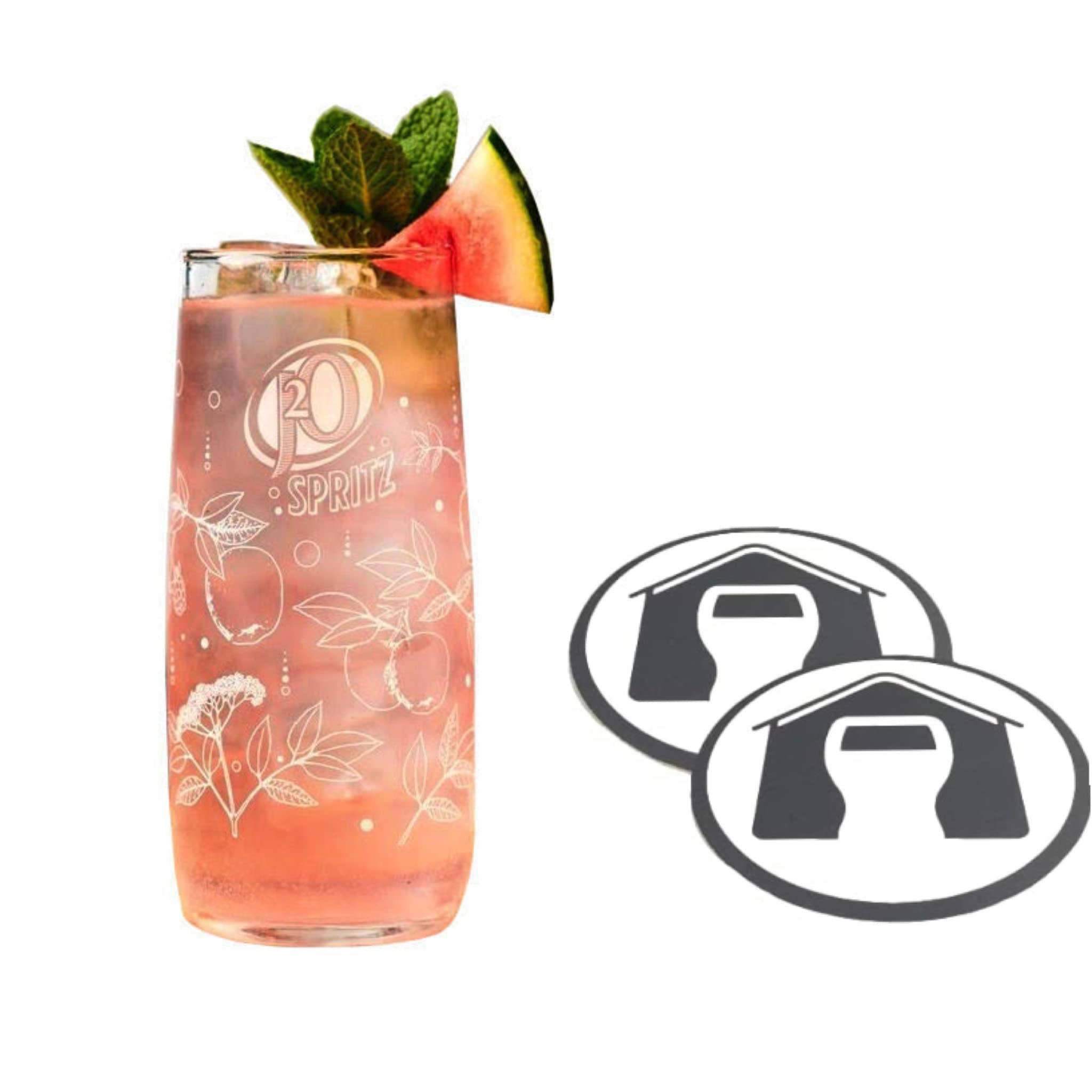 GarageBar | J2O Glass | J2O Blends J20 Spritz | Official Merchandise | Comes with 2X Coasters (1, J2O Spritz Tall - 43cl)