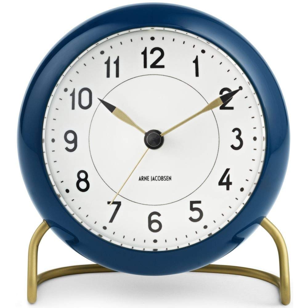 Arne Jacobsen Table Clock Diameter 11 cm Station Original Design Snooze Function Blue Dark Green