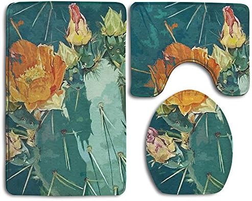 Cactus Family Flannel Non-Slip Bathroom Rug Mats Set 3 Piece Washable