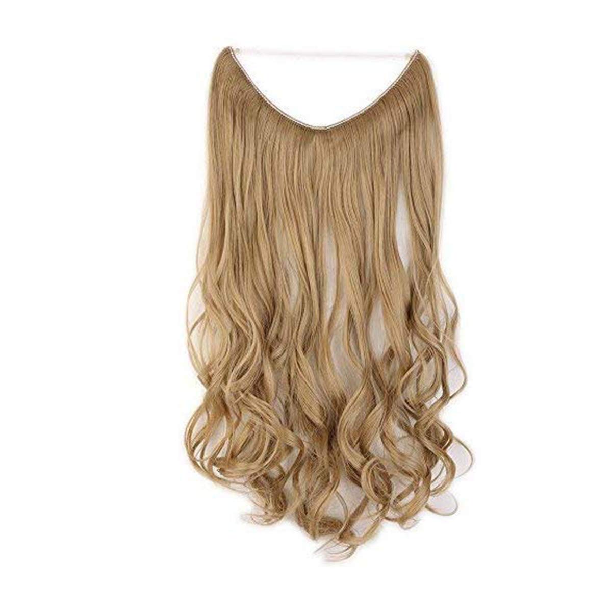 20 Inch Secret Wire In Hair Extensions Synthetic Curly One Piece Natural Invisible Wire String Hairpiece Extensions - Ash Blonde(50cm-90g)