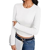 LYANER Women's Long Sleeve Shirts Crew Neck Slim Fit Basic Stretchy Going Out Crop Tops