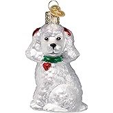 Old World Christmas White Poodle Glass Blown Ornament for Christmas Tree, Handcrafted Holiday Decoration, Dog Collection