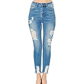 WAX JEAN Women's Vintage-Inspired Ankle Skinny Jeans with Hem Destruction