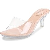 NBUUNBU Clear Heels for Women Silver Black Heels Little Platform Sexy High Heels Sandals Stiletto Kitten Open Toe Dress Shoes Comfortable Double Transparent Strap Heeled Sandals Mule