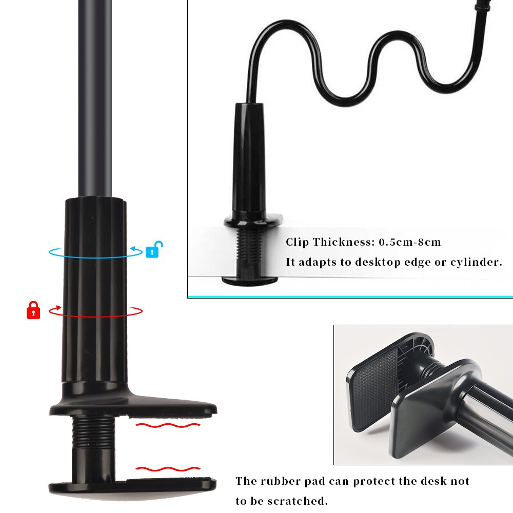 SHiZAK 360 Adjustable Gooseneck Tablet Phone Stand Cell Phone Holder, Flexible Long Lazy Arm Clip Clamp Phone Mount for iPad iPhone Series/Samsung Galaxy Series and More