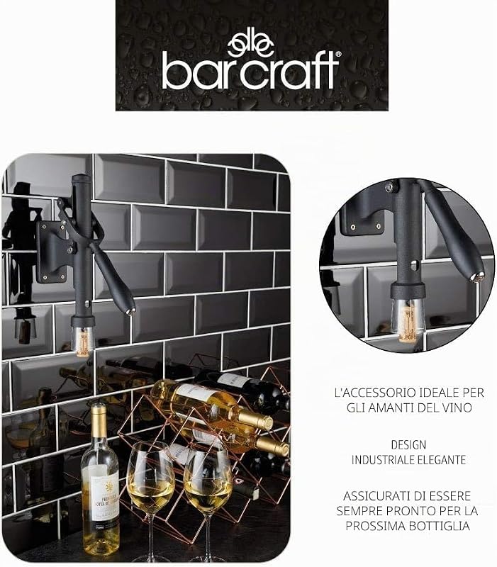 BarCraft Deluxe Cavatappi da Parete in Metallo, 31,5 x 6,5 x 26 cm - Nero, Da Parete