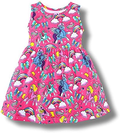 KIDSALON Little Girl Crewneck Cotton T-Shirt Dresses Animal Dress Short Sleeve (6T, Pink Unicorn)