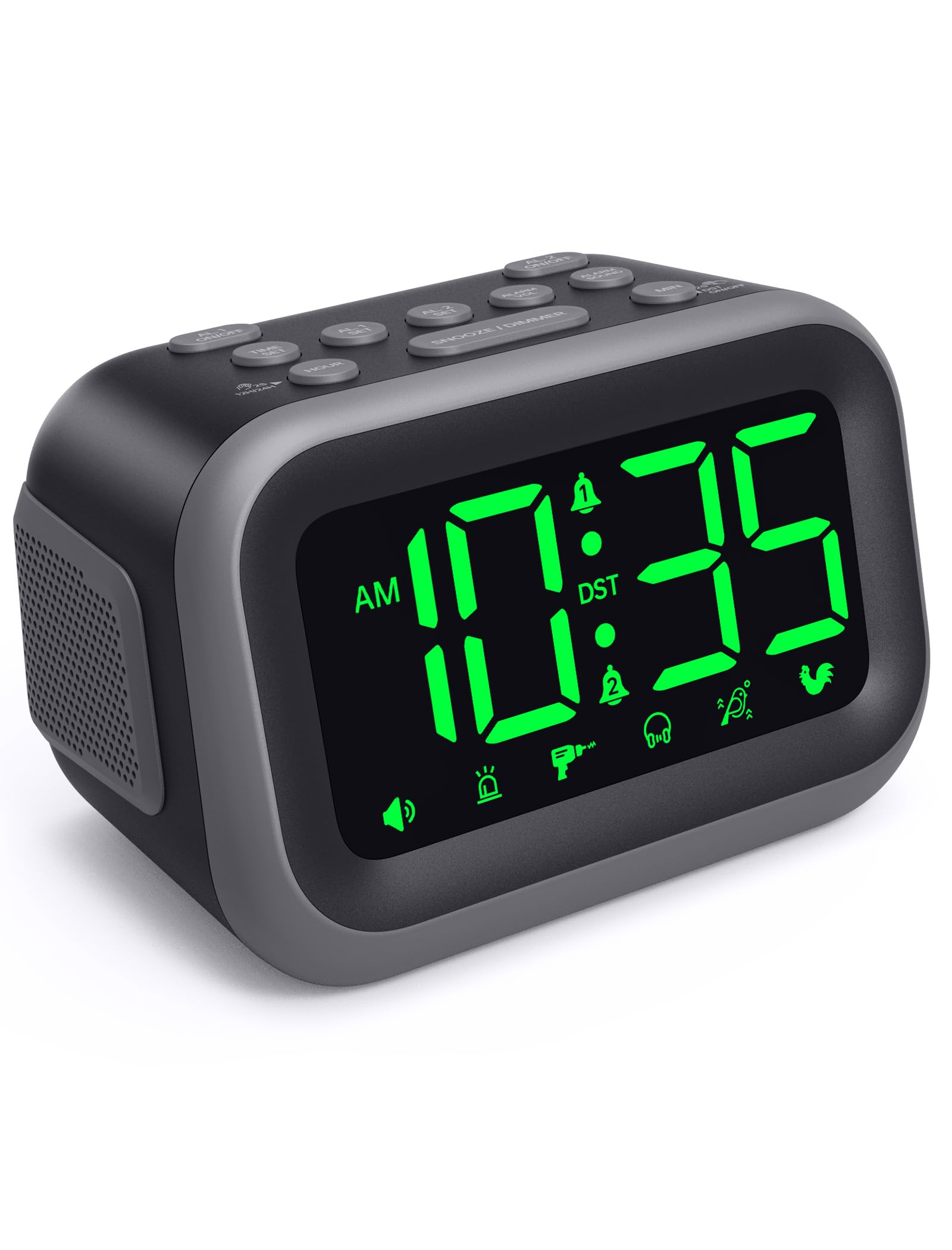 Acedeck Super Loud Alarm Clock for Heavy Sleepers: 115dB Dual Alarms and 6 Alarm Sounds for Bedroom - Large Numbers 5 Dimmers for All Ages Green Digits