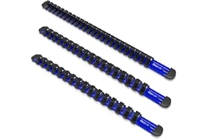 Olsa Tools 3 Pc Set Aluminum Socket Organizer with Locking End Caps | 1/4-Inch Drive x 24 Clips, 3/8-Inch Drive x 18 Clips, 1