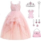 WYB Glinda Dress for Girls Pink Witch Costume for Girls Halloween Cosplay Outfits Party Dress with Accessories